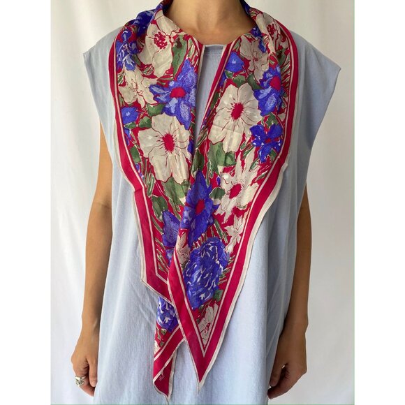 vintage reworked floral silk scarf tie loose comfy cotton sleeveless midi dress - Picture 9 of 9